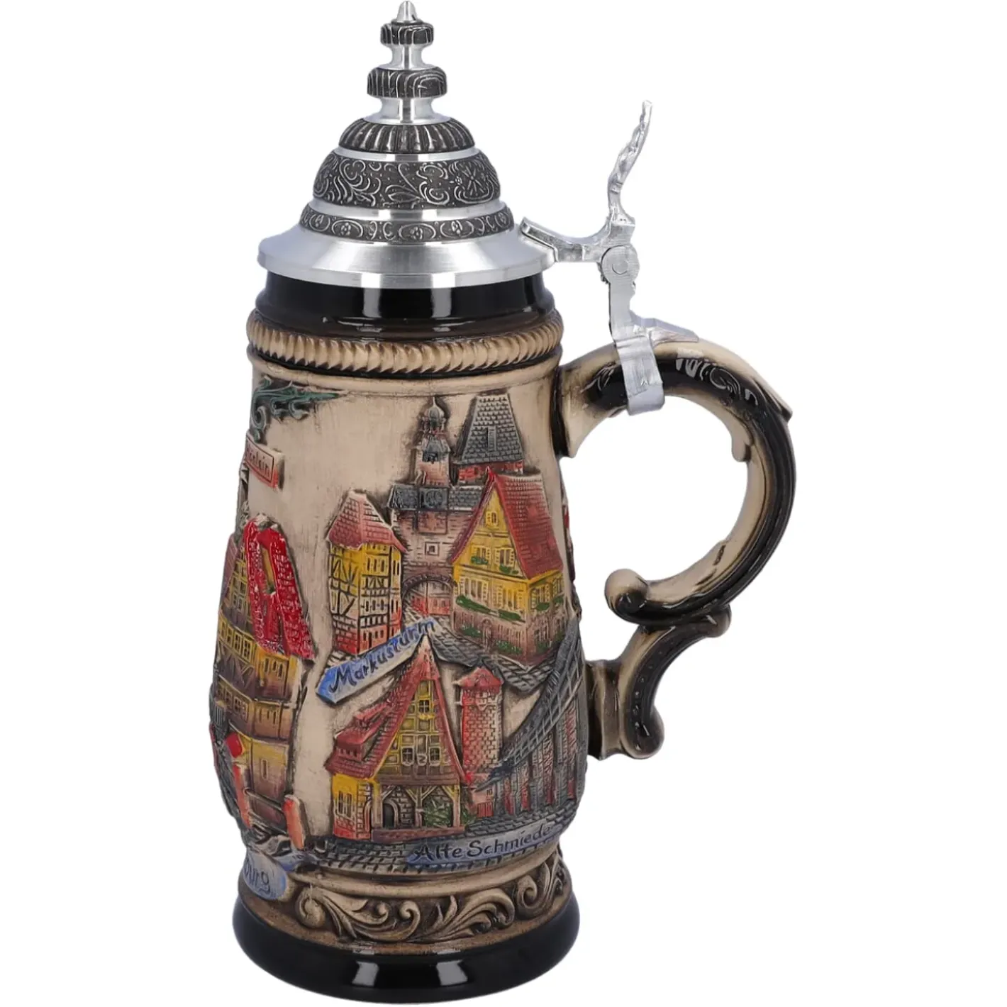 Käthe Wohlfahrt Bierkruge-Bierkrug Mit Zinndeckel "Rothenburg", Natur, 0,5L