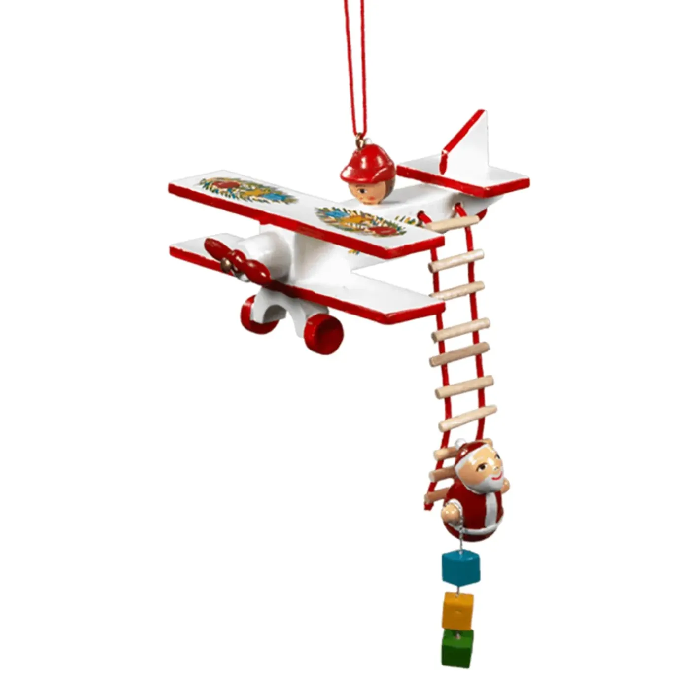 Käthes Original Baumschmuck Aus Holz-Flugzeug Mit Weihnachtsmann
