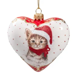 Käthe Wohlfahrt Baumkugeln Und Set-Angebote-Glasherz Weis Katzenweihnacht