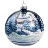 Käthe Wohlfahrt Baumkugeln Und Set-Angebote-Glaskugel Blau Kirche Im Winter, 12 Cm
