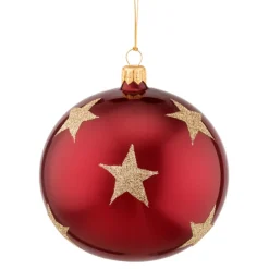Käthe Wohlfahrt Baumkugeln Und Set-Angebote-Glaskugel Bordeaux Mit Goldsternen, 10 Cm