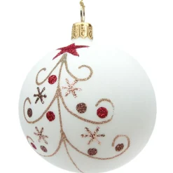 Käthe Wohlfahrt Baumkugeln Und Set-Angebote-Glaskugel Cremefarben Matt Mit Glitzerbaum, 7 Cm