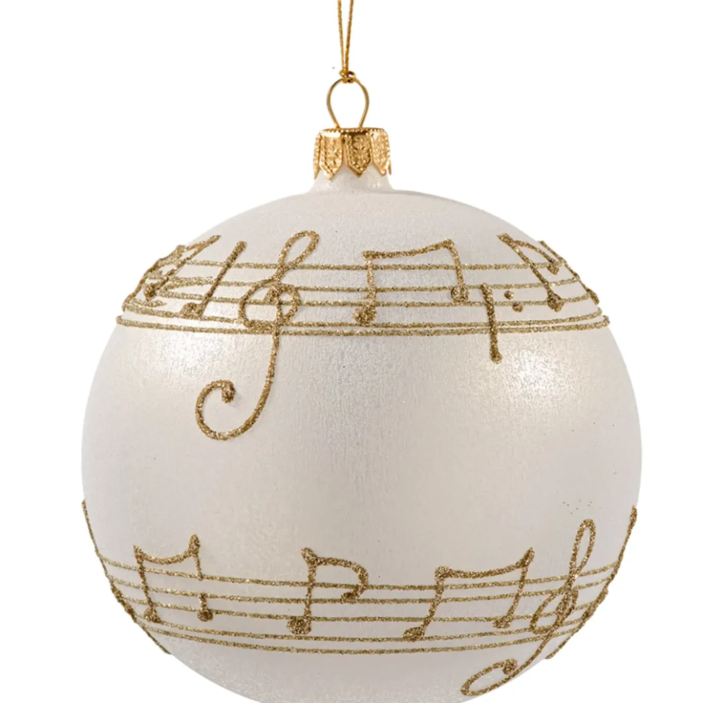 Käthe Wohlfahrt Baumkugeln Und Set-Angebote-Glaskugel Cremefarben Mit Notenband, 10 Cm