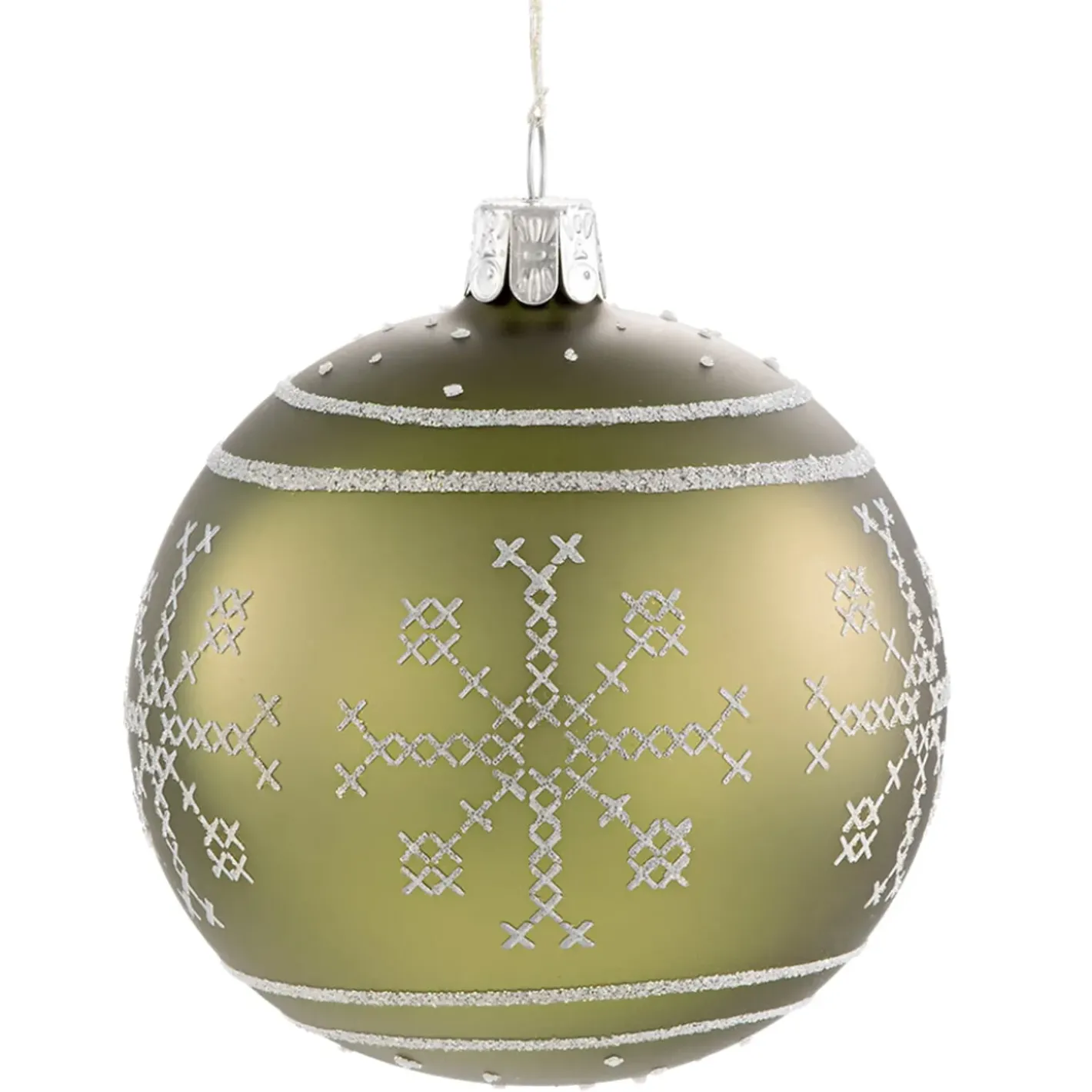 Käthe Wohlfahrt Baumkugeln Und Set-Angebote-Glaskugel Grun Mit Weisem Muster, 8 Cm