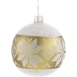 Käthe Wohlfahrt Baumkugeln Und Set-Angebote-Glaskugel Grun-Gold Mit Weisem Muster, 7 Cm