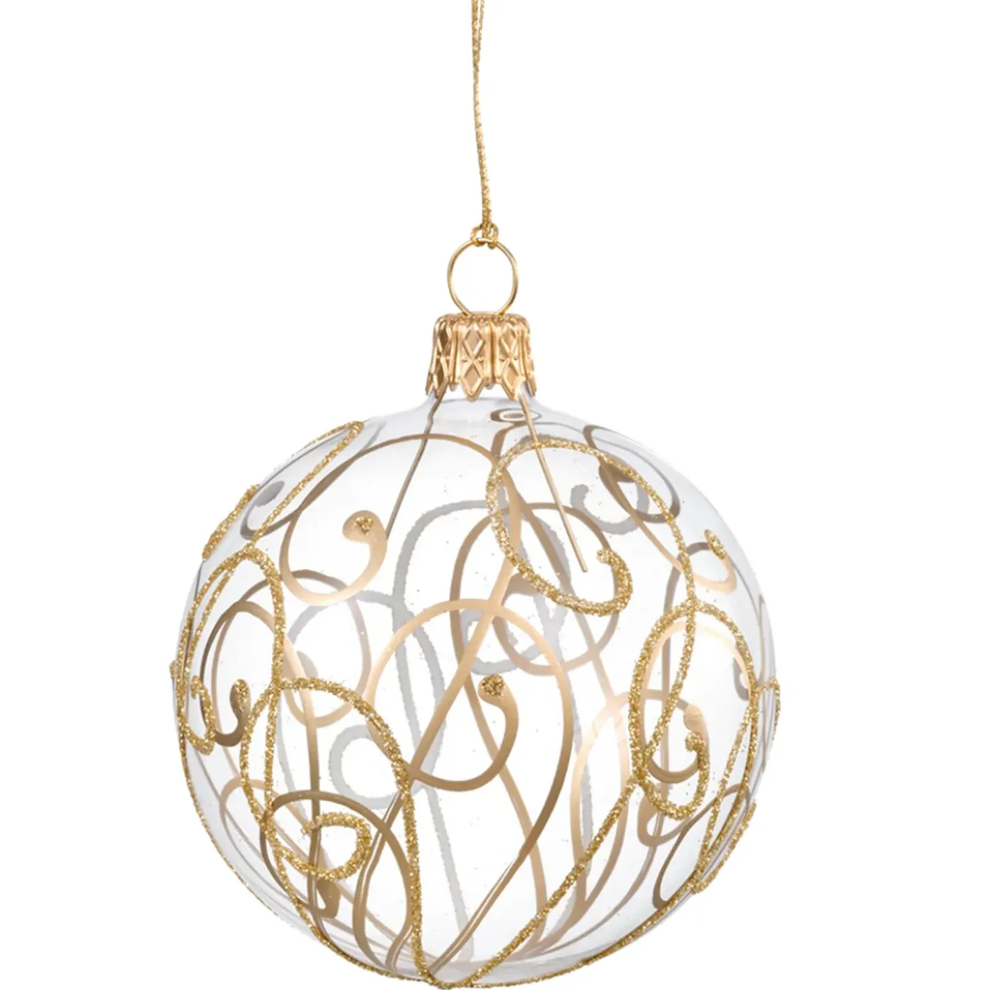 Käthe Wohlfahrt Baumkugeln Und Set-Angebote-Glaskugel Klar Mit Goldschnorkeln, 7 Cm