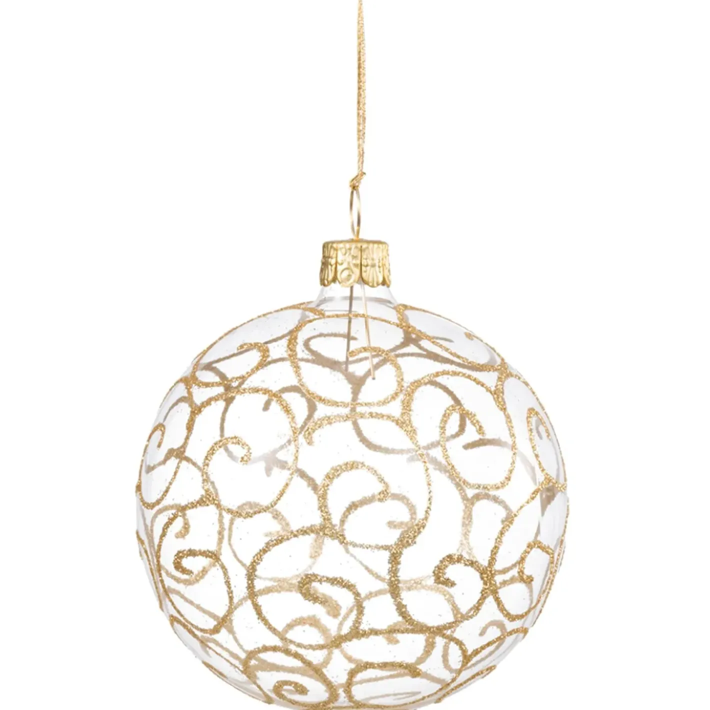 Käthe Wohlfahrt Baumkugeln Und Set-Angebote-Glaskugel Klar Mit Goldschnorkeln, 6 Cm