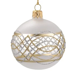 Käthe Wohlfahrt Baumkugeln Und Set-Angebote-Glaskugel Matt-Weis/Klar Mit Gold-Silberner Verzierung, 6 Cm