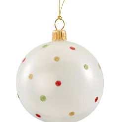 Käthe Wohlfahrt Baumkugeln Und Set-Angebote-Glaskugel Opal Weis Mit Punkten, 7 Cm