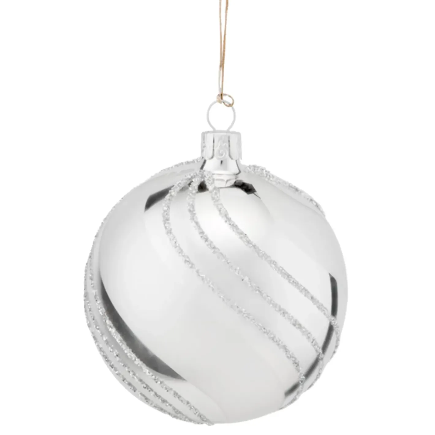 Käthe Wohlfahrt Baumkugeln Und Set-Angebote-Glaskugel Silber Mit Glitzerdekor, 8 Cm