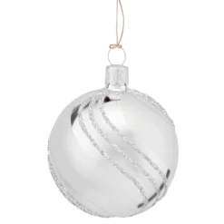 Käthe Wohlfahrt Baumkugeln Und Set-Angebote-Glaskugel Silber Mit Glitterdekor, 6 Cm