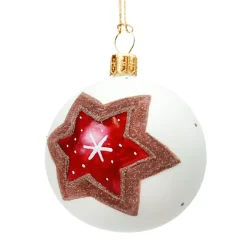 Käthe Wohlfahrt Baumkugeln Und Set-Angebote-Glaskugel Weis Matt Mit Lebkuchenstern, 6 Cm