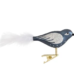 Poesie in Glas Baumschmuck Aus Glas-Glasvogel Blau-Silber