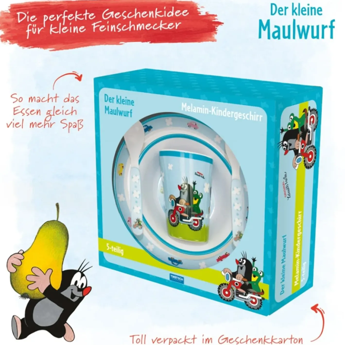 Trötsch Verlag Der Kleine Maulwurf „Krtek"-Kindergeschirr-Set "Der Kleine Maulwurf" Auf Motorrad