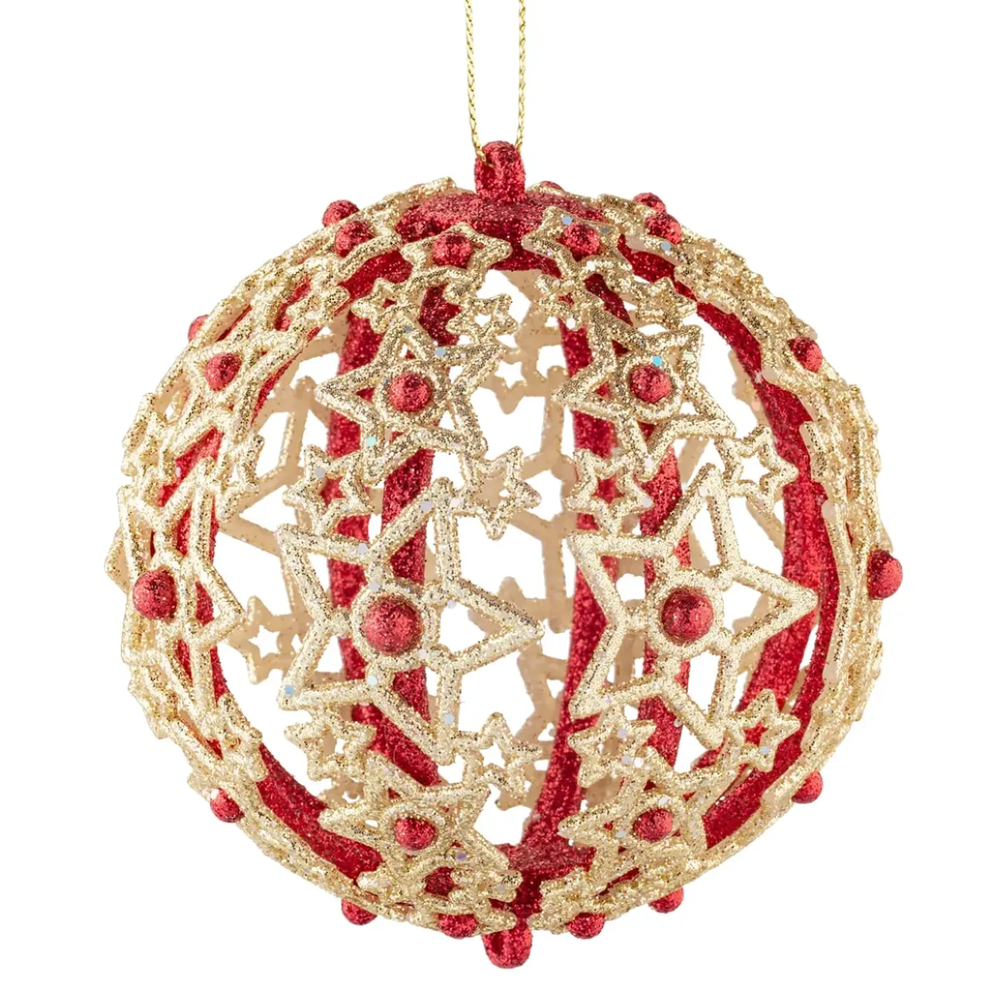 Käthe Wohlfahrt Baumschmuck Aus Kunststoff-Kugel Mit Filigranen Sternen, Rot, 8Cm