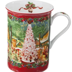 Käthe Wohlfahrt Tischdeko-Porzellan-Tasse "Weihnachtsdorf", Rot