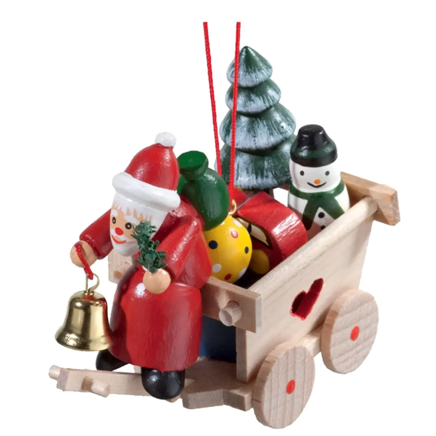 Käthes Original Baumschmuck Aus Holz-Weihnachtsmann Mit Geschenkewagen