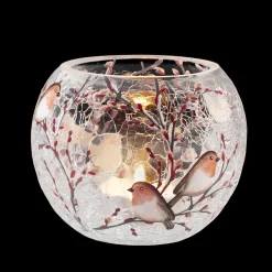 Käthe Wohlfahrt Kerzen & Teelichthalter-Windlicht "Rotkehlchenfamilie" Oval , 8 Cm
